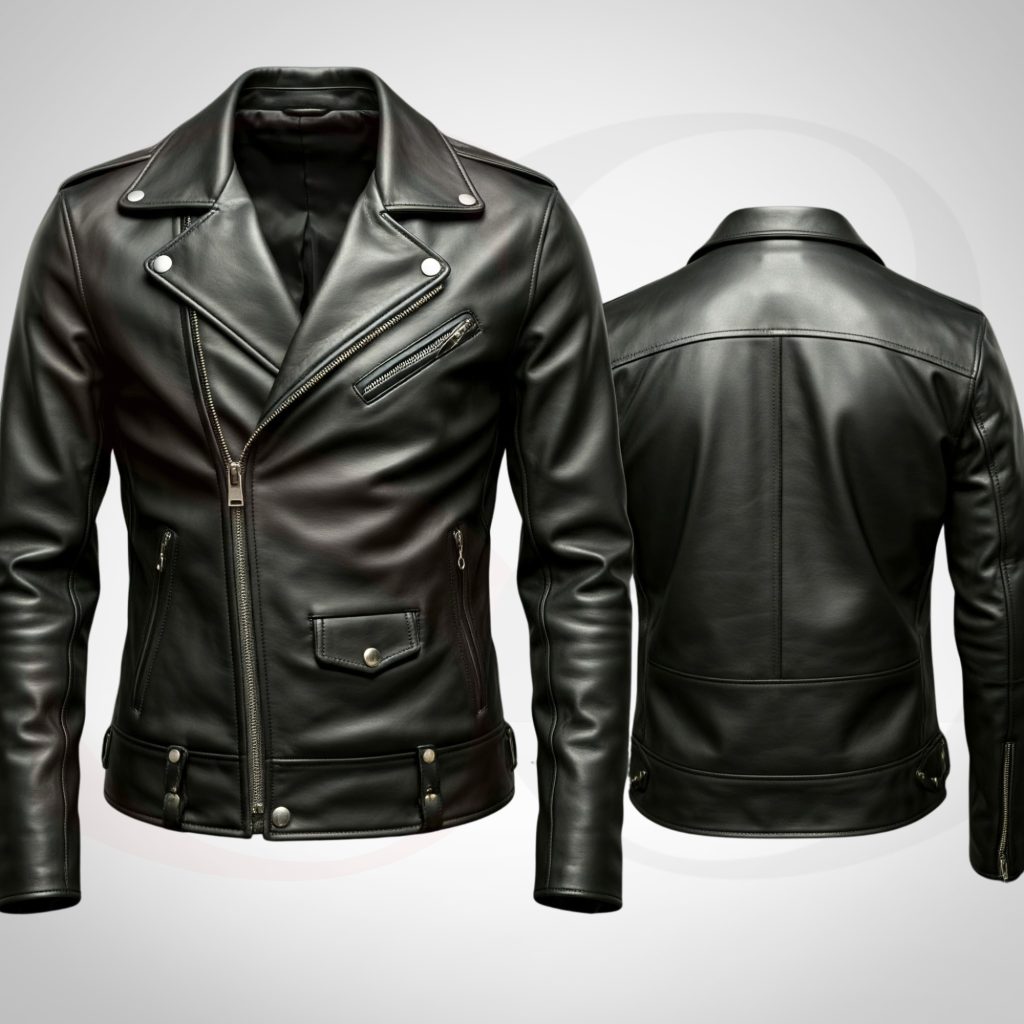 Deep Black Leather Bomber Jacket Coat