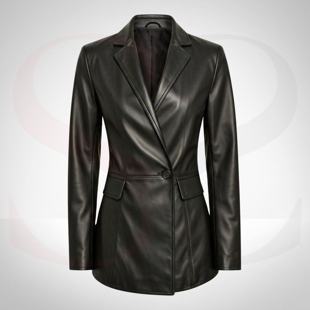 Slim-Fit Design Ladies Leather Long Coat