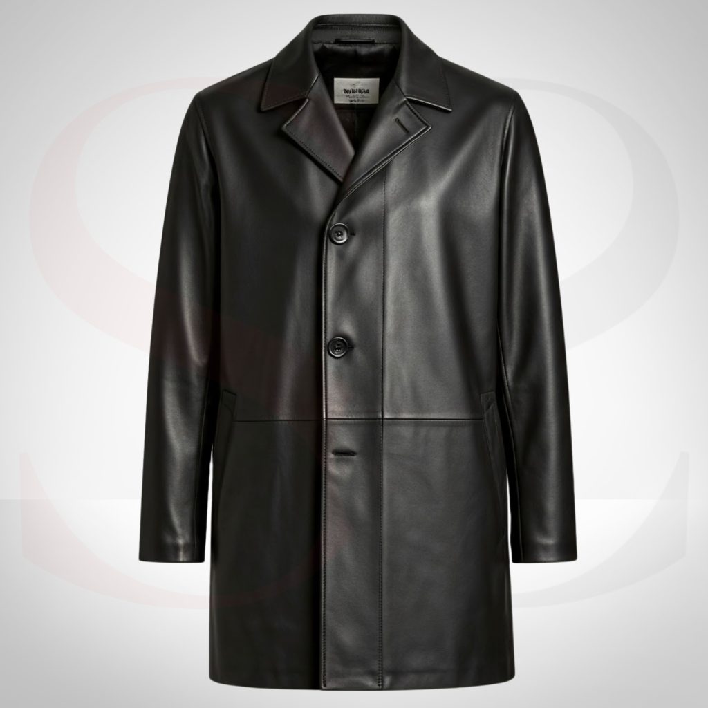 Chic Outerwear Ladies Leather Long Coat