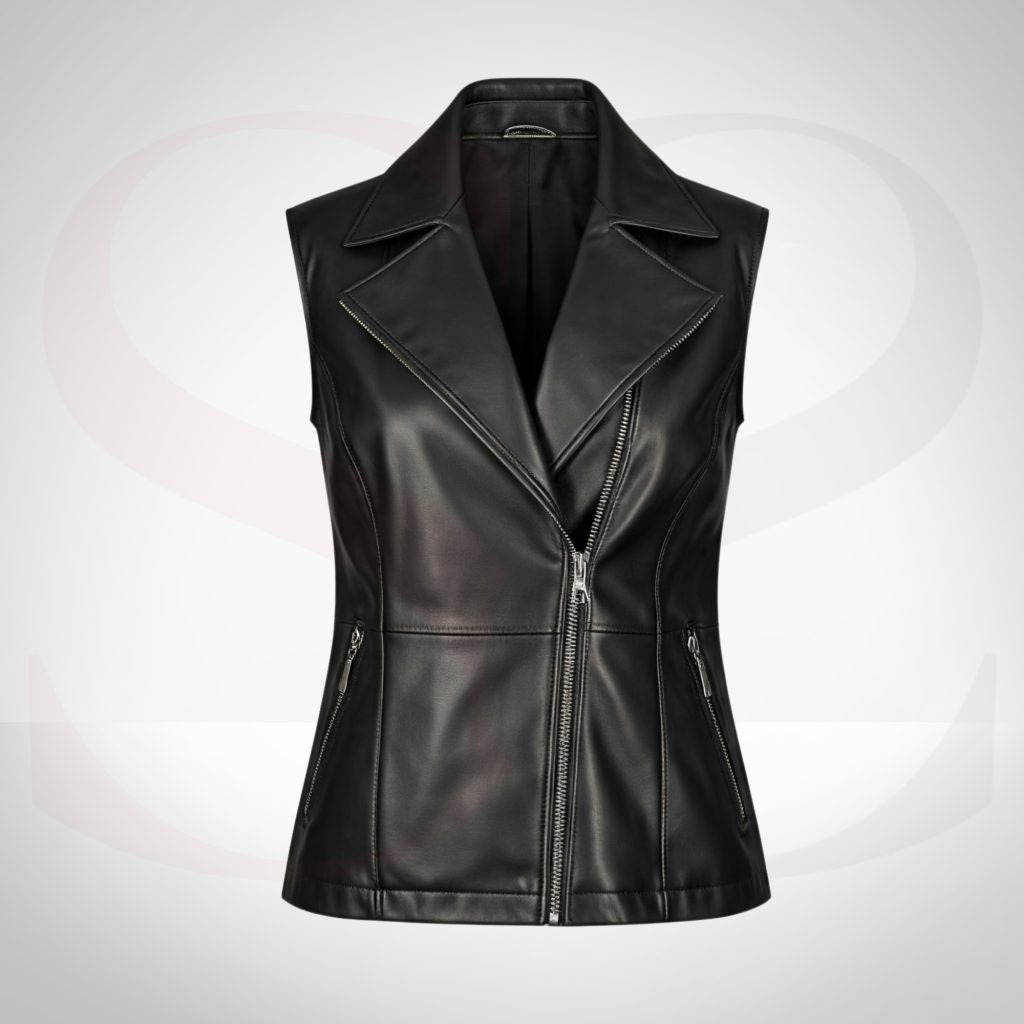 High-Fashion Design Black Leather Vest