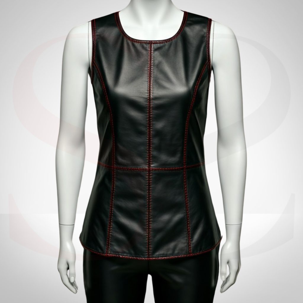 Classic black Tank Top Blouse Stitched With Red Thread