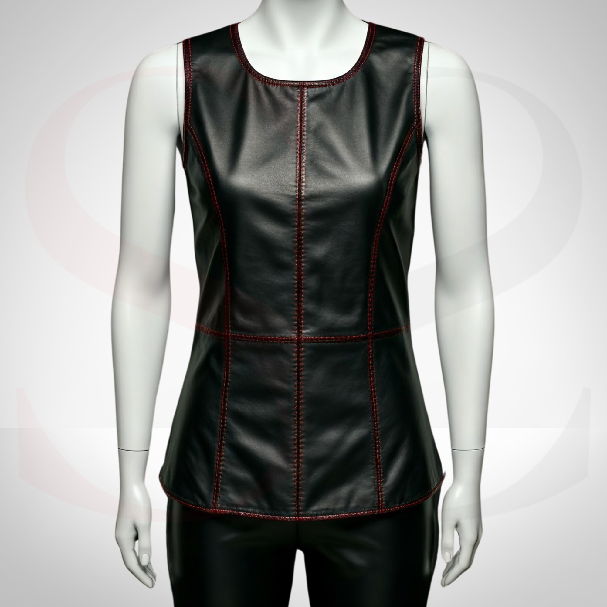 Add a Bold Touch to Your Wardrobe with the Classic Black Tank Top Blouse Stitched With Red Thread