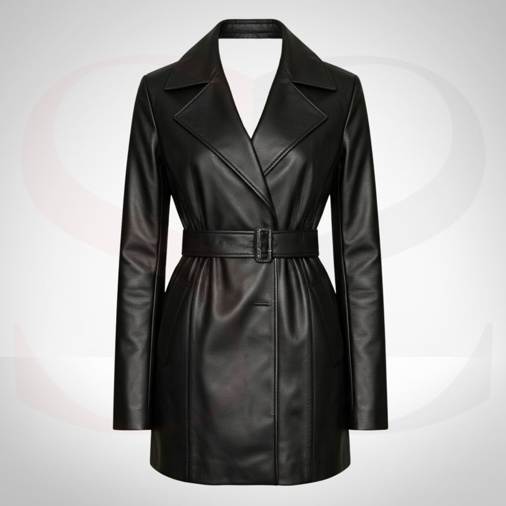 Matte Black Finish Trench Long Coat