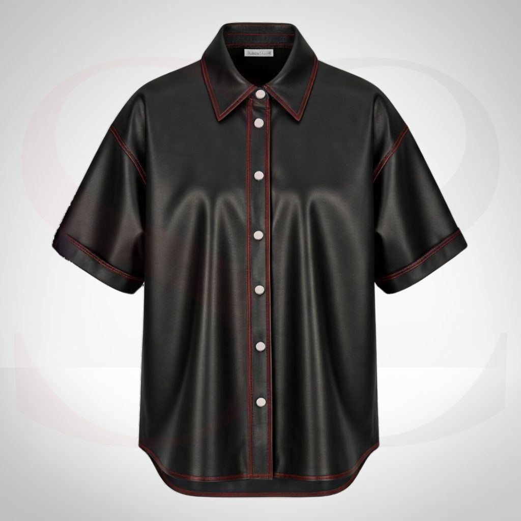 Elegant Finish Button Dress Shirt With Red Stitch