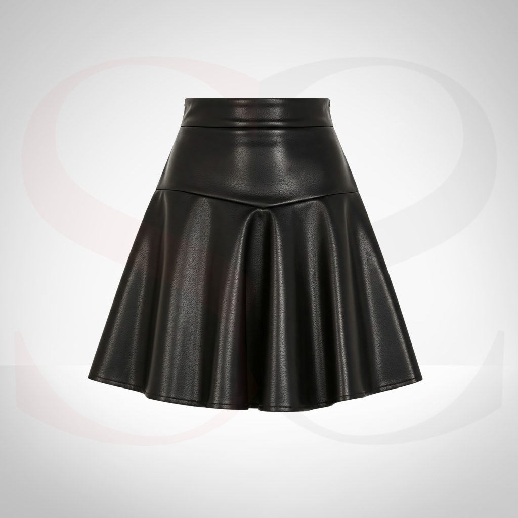 Black Leather Pleated Mini Skirt