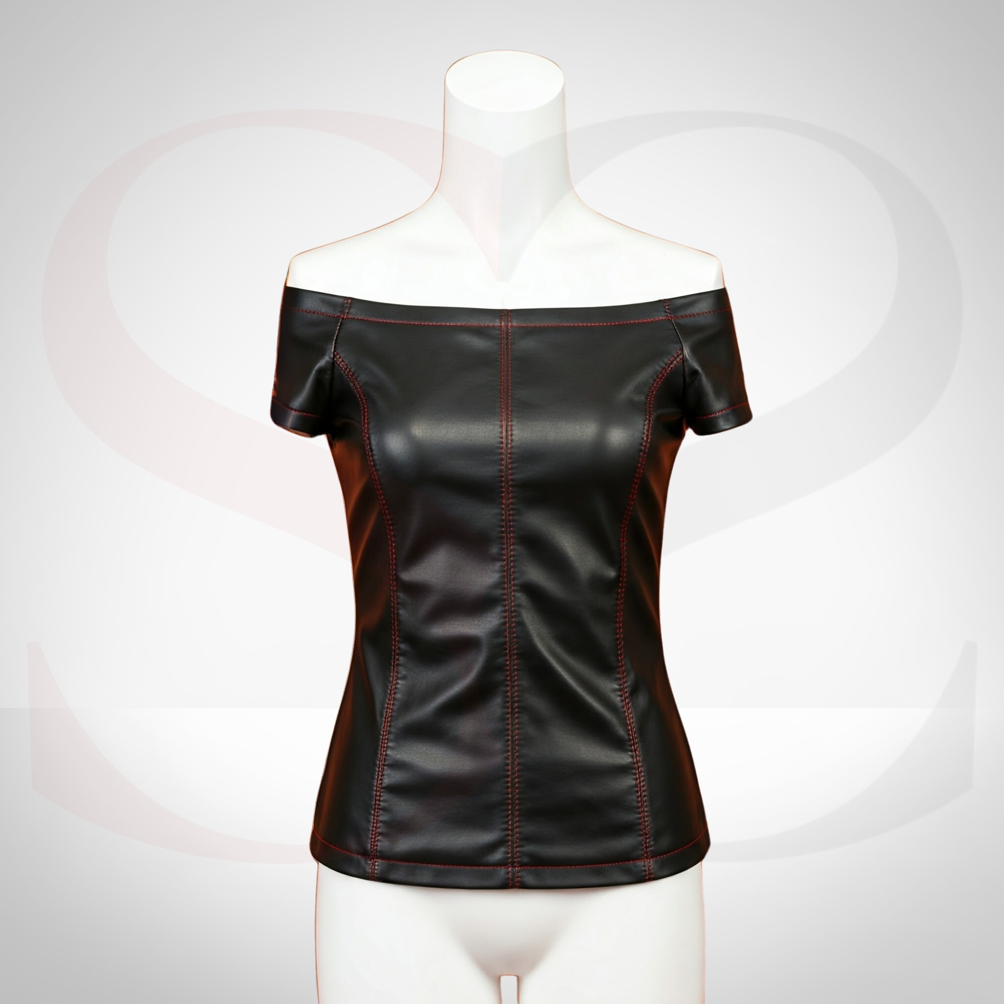 Discover the Timeless Style of the Casual Daywear Leather Off Shoulder Dressy Top With Red Stitch