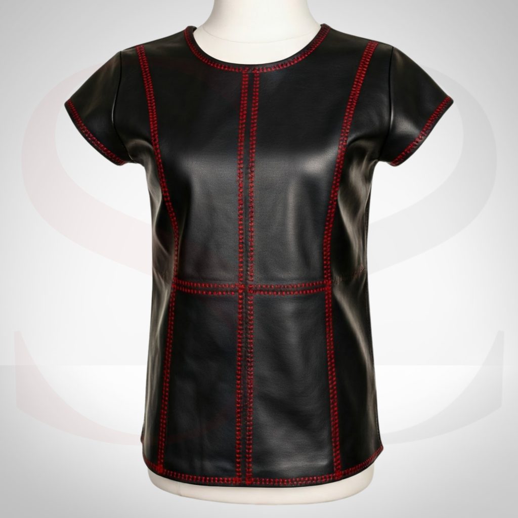 Genuine Leather Round Neck Shirt