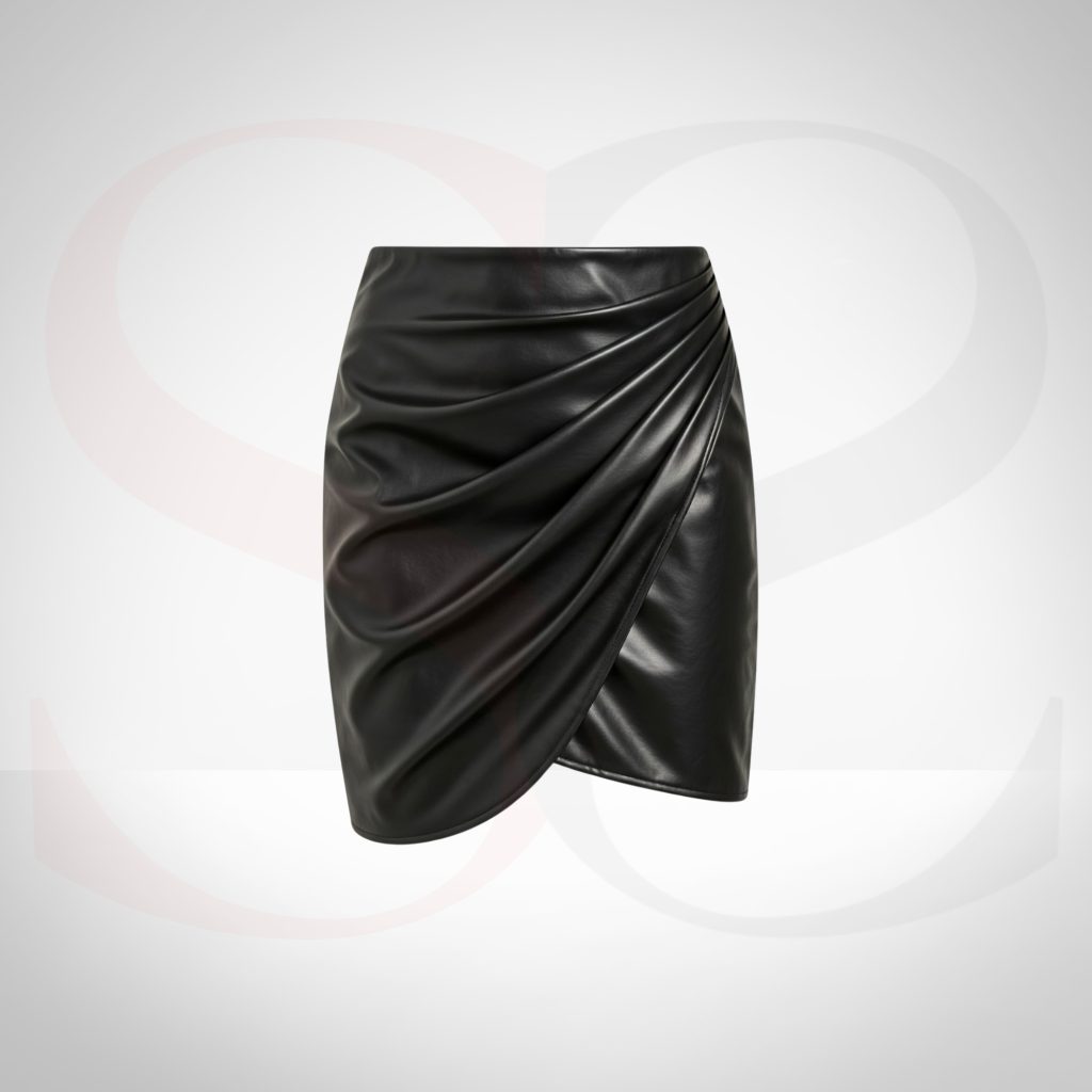 Matte Black Finish Leather Wrap Skirt