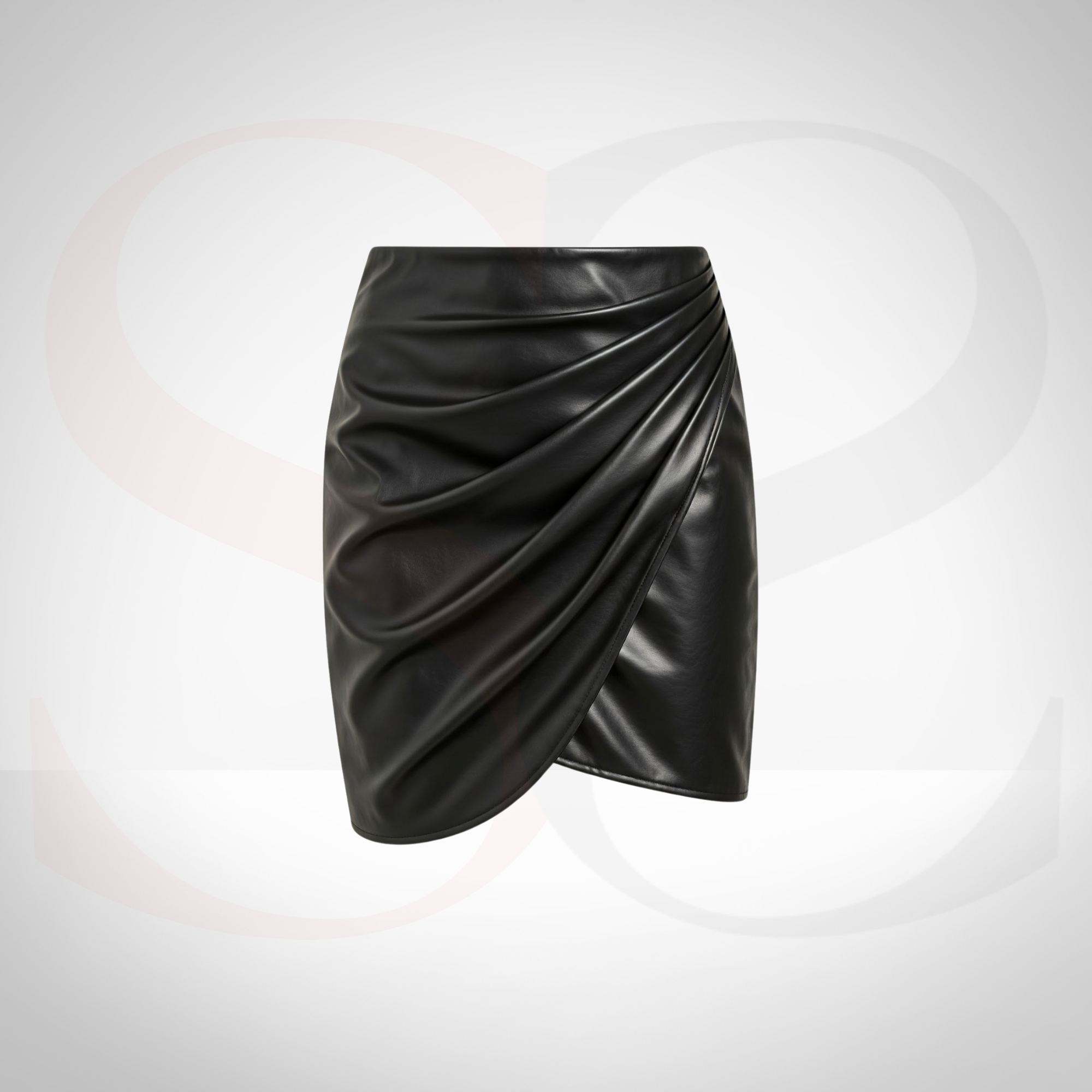 Unleash Your Inner Fashionista with the Matte Black Finish Leather Wrap Skirt