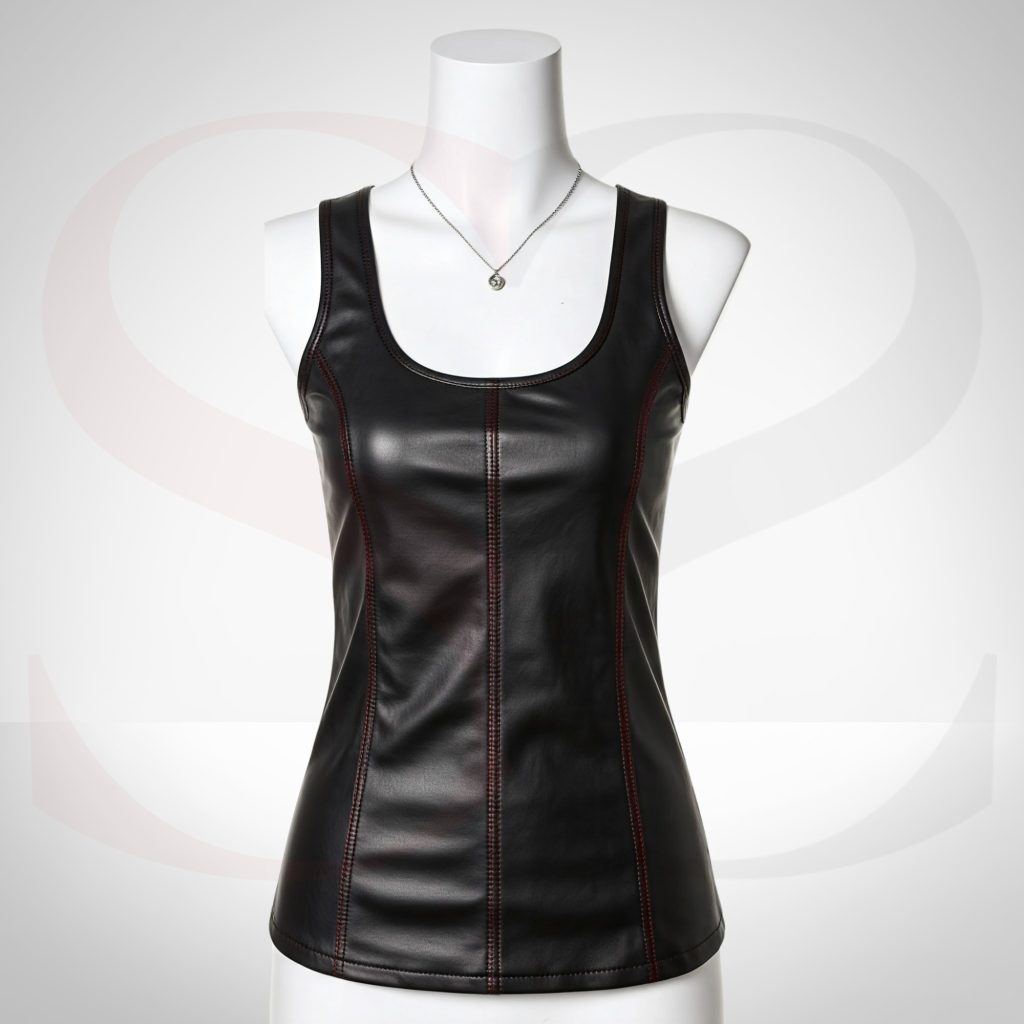 Premium Quality Leather A Tank Top With Red Stitch