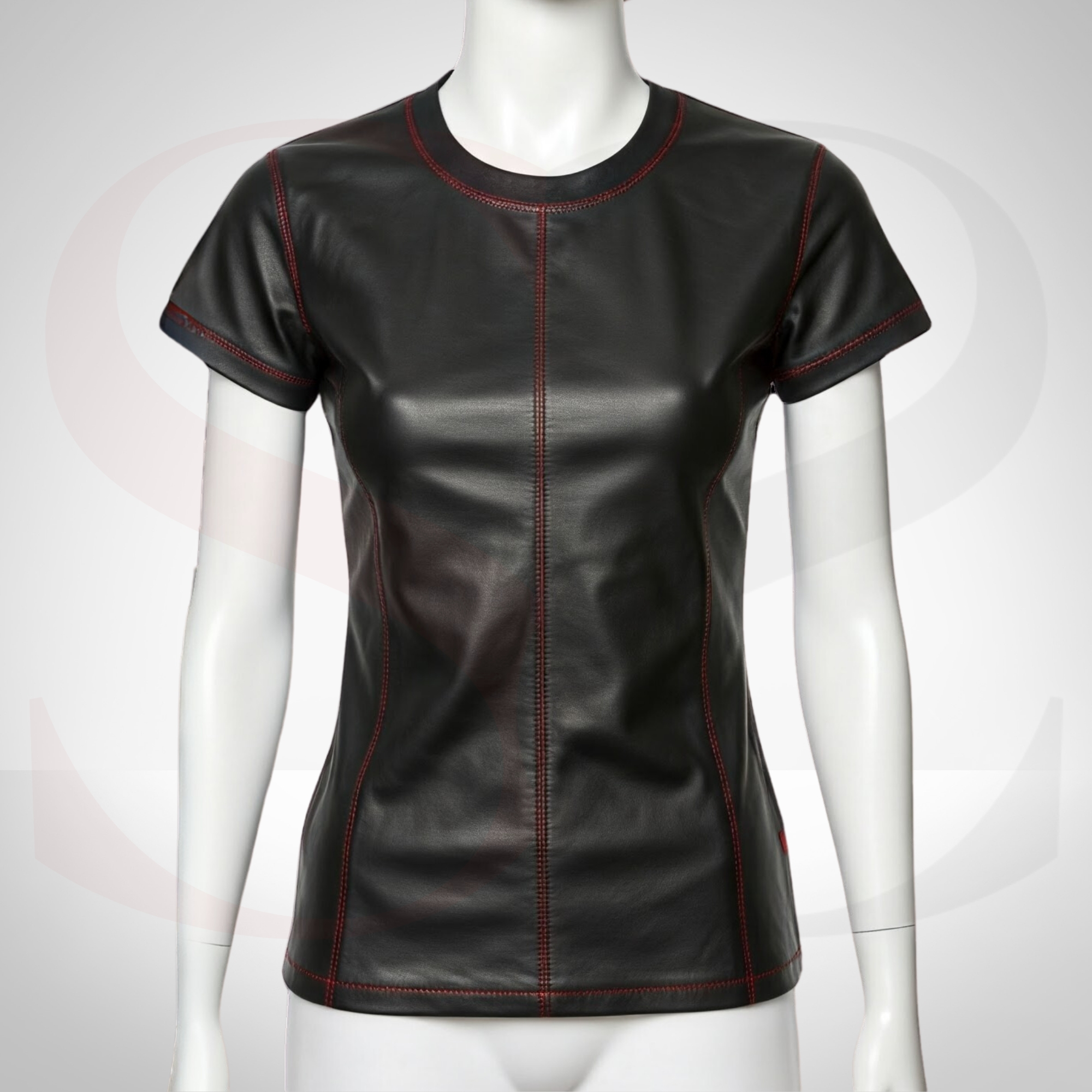 Make a Statement with the Sharp Style Round Neck T-Shirt with Red Stitch