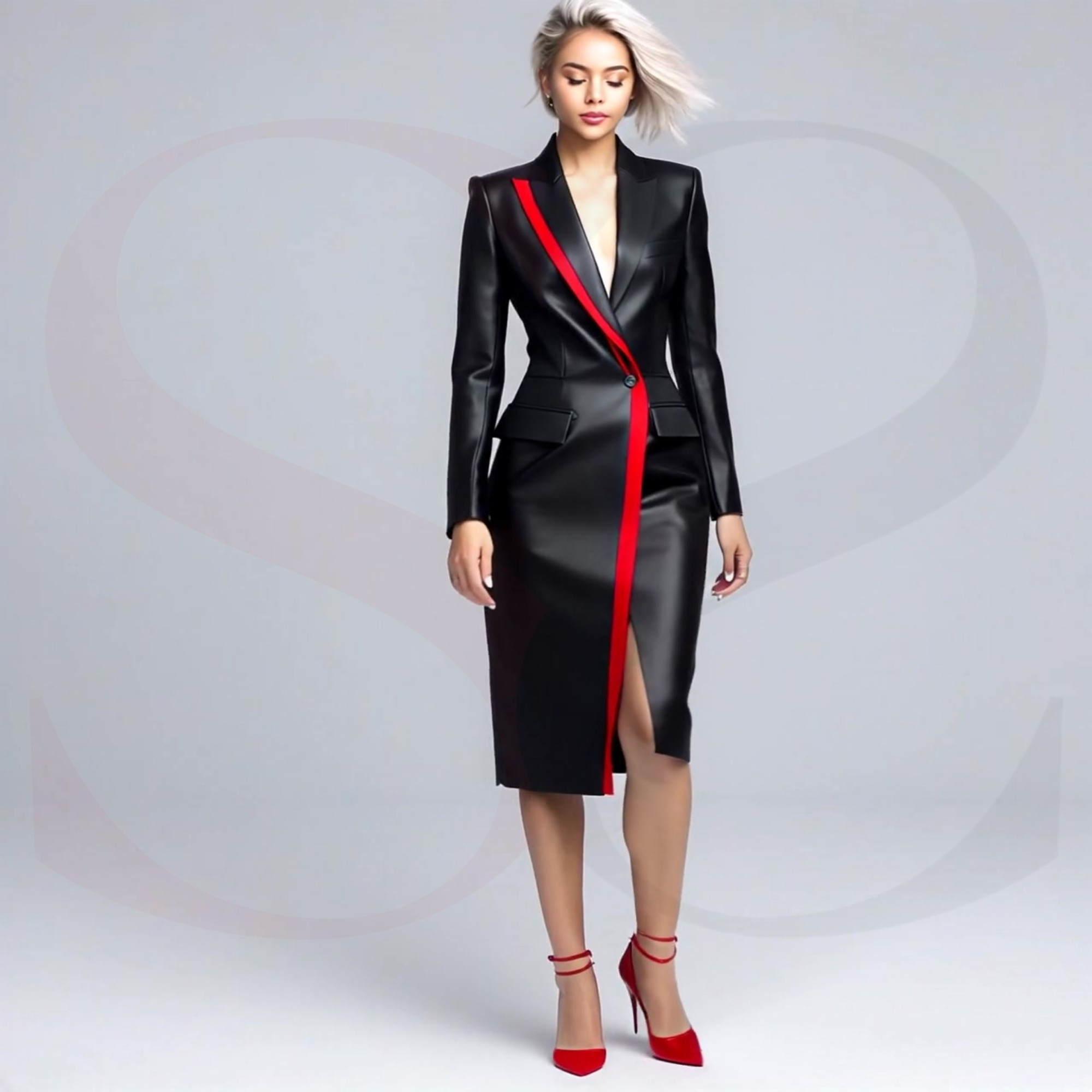 Captivate the Crowd with the Black Leather Asymmetric Blazer Dress