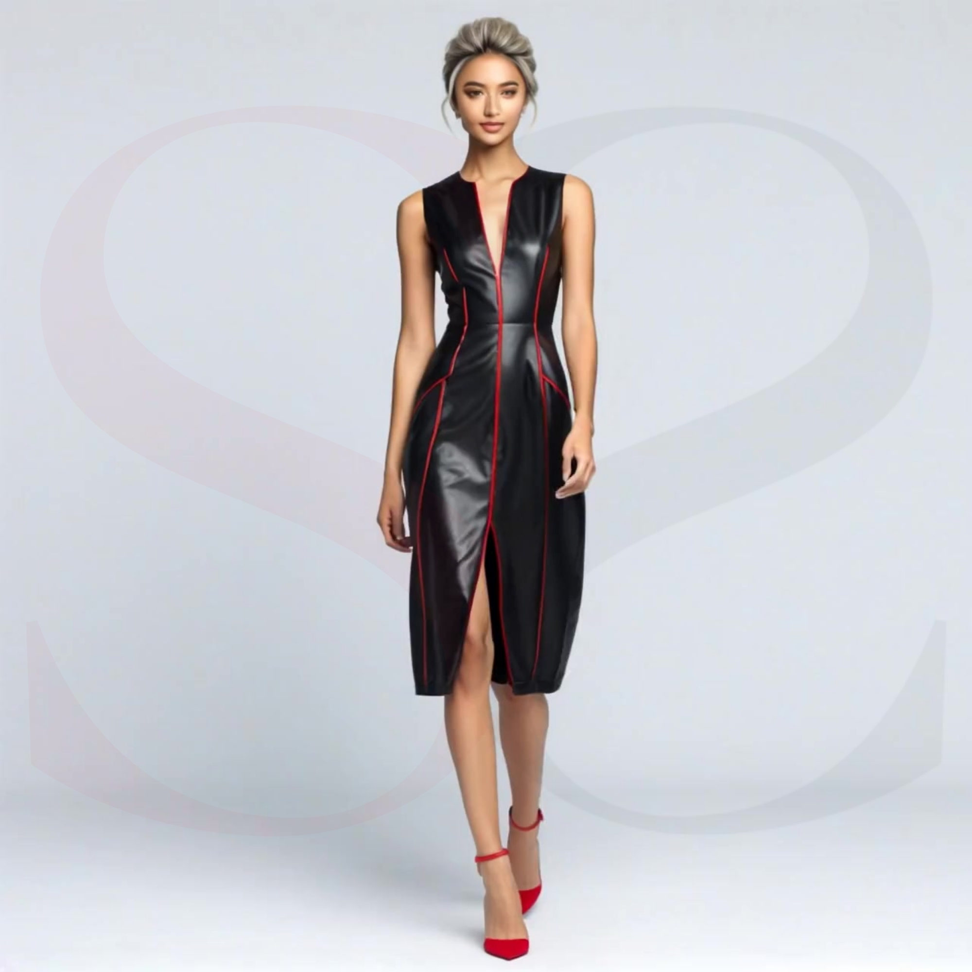 Give Your Outfit a Fierce Edge with a Black Leather Dress With Red Stitching