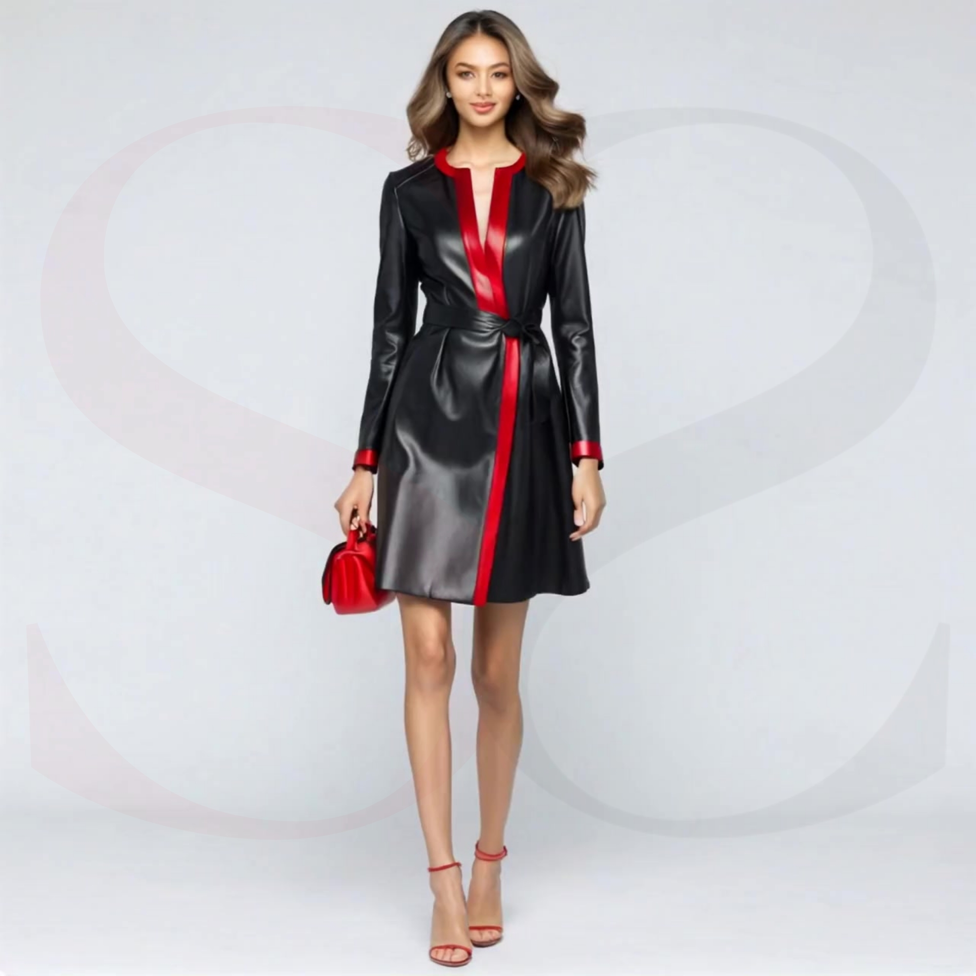 Shine with Confidence in a Chic Long Sleeve Black Leather Dress