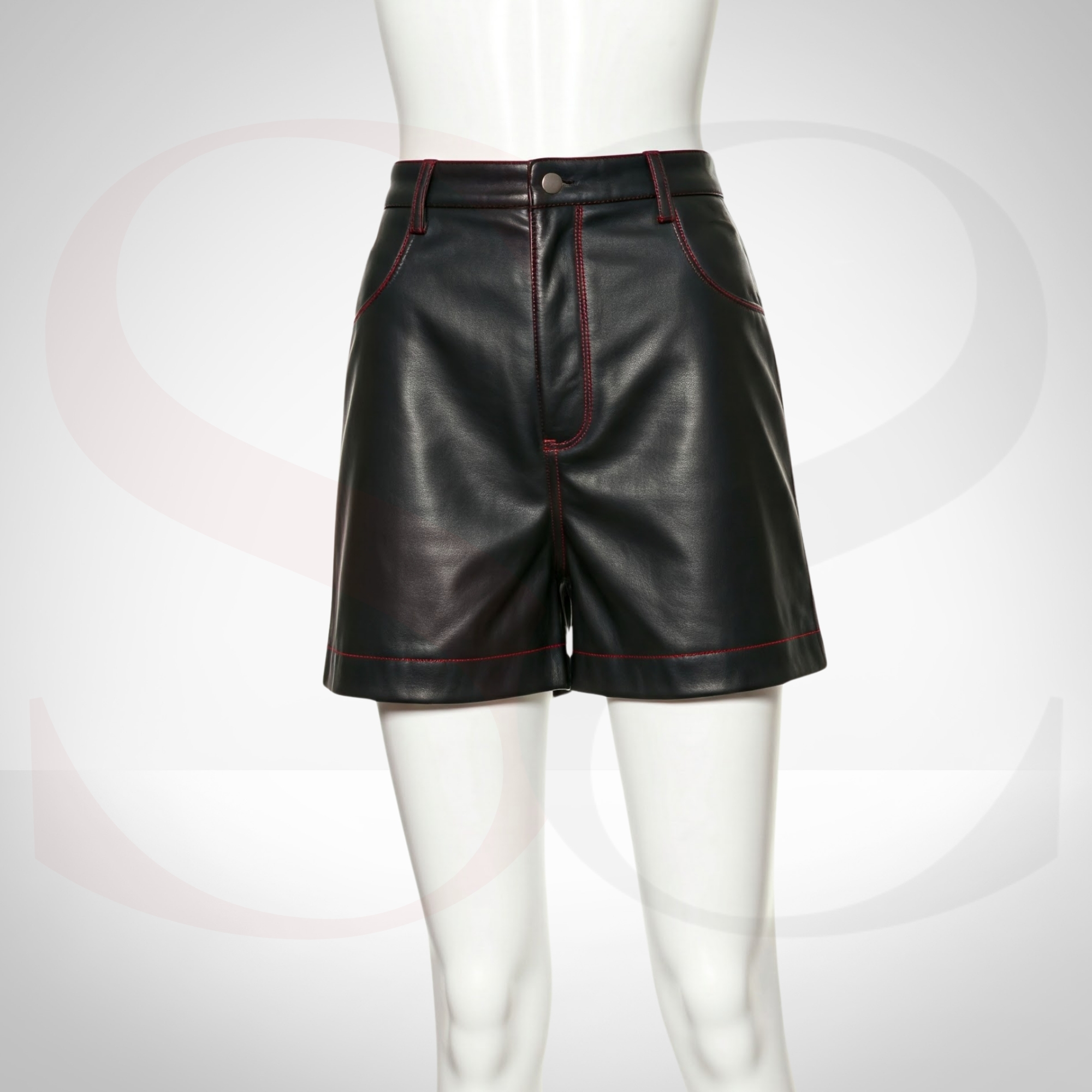 Add a Bold Touch to Your Wardrobe with Real Leather Black Shorts With Red Stitching