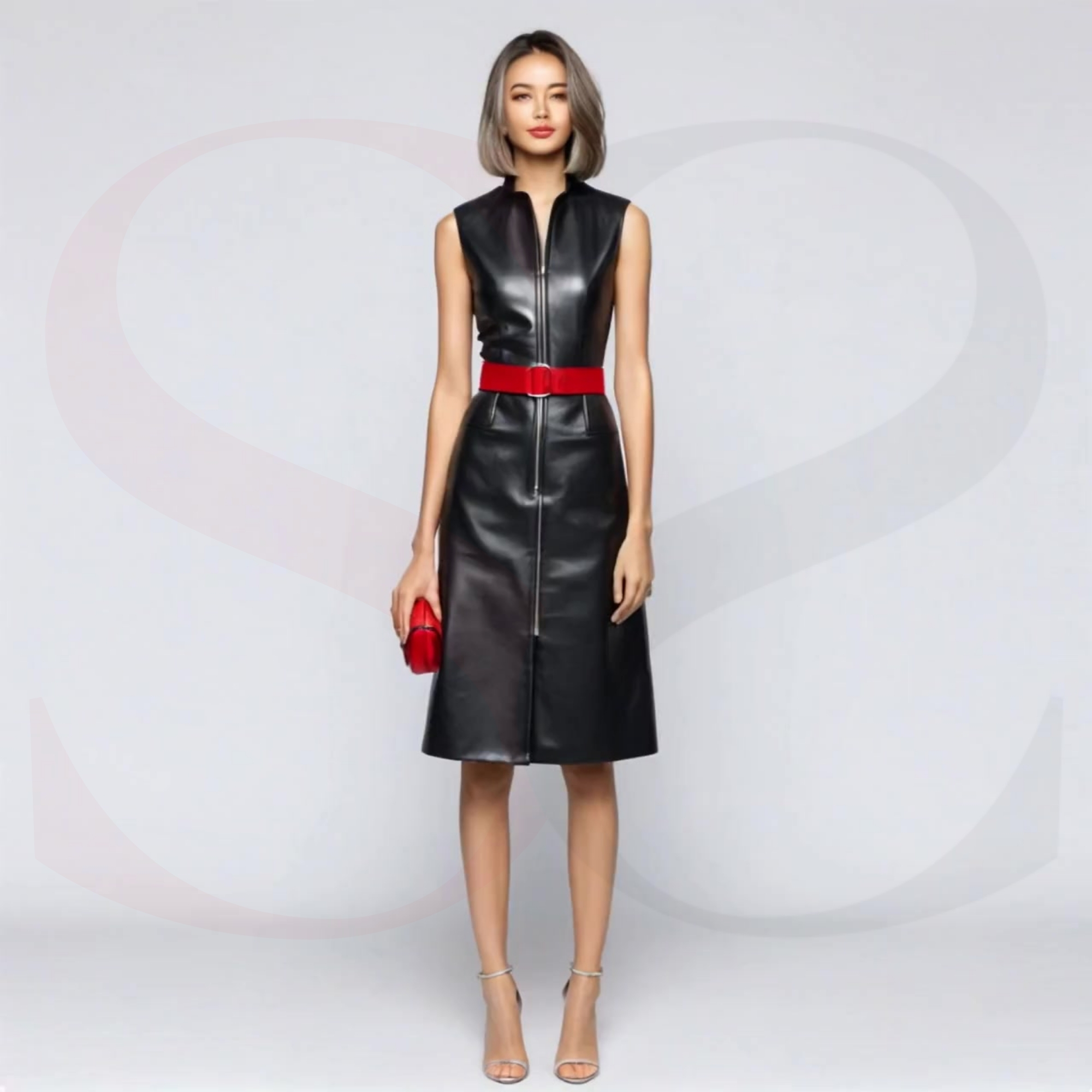 Unleash Your Inner Confidence with Bold Elegance Sleeveless Leather Dress With Belt