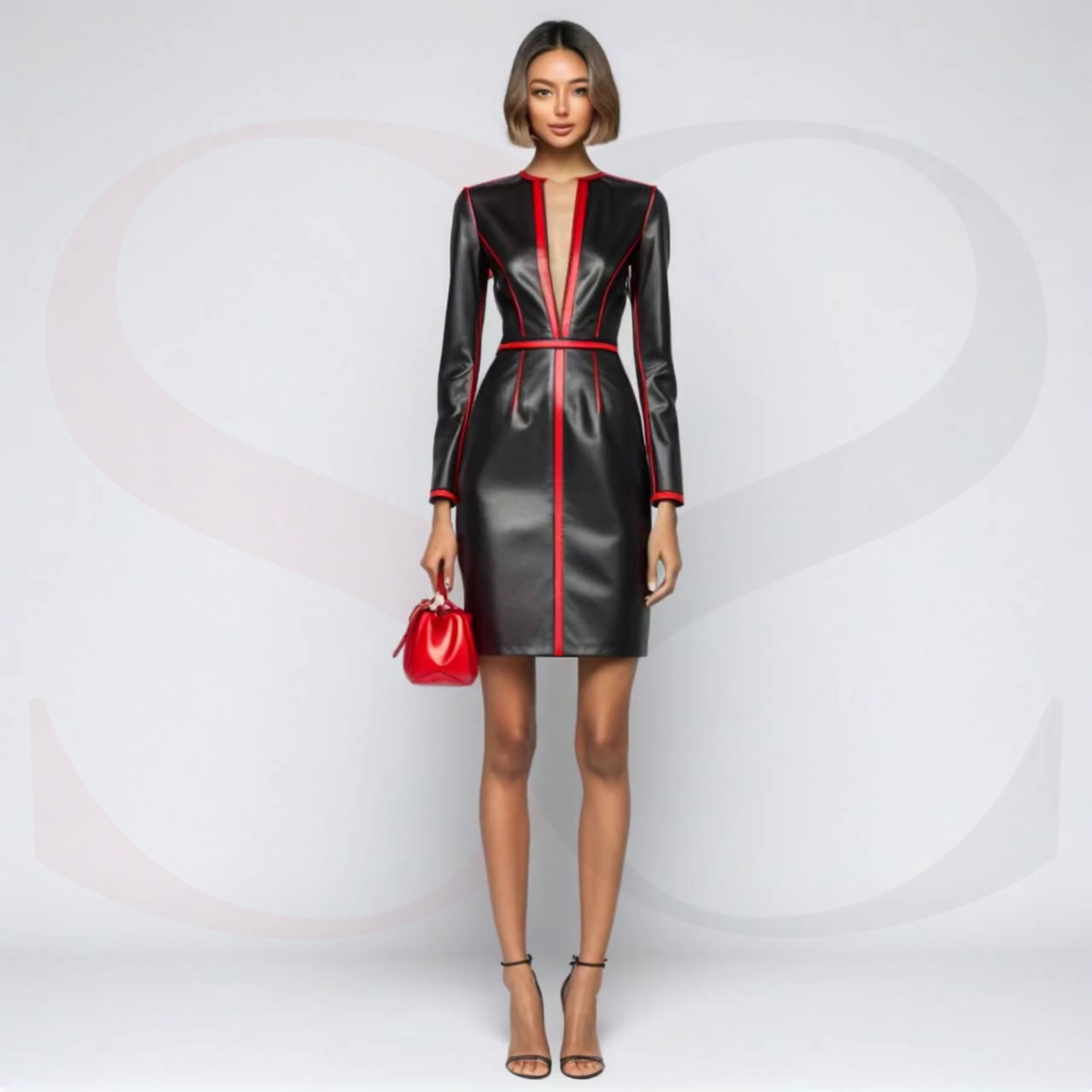 Glow with Confidence in a Long Sleeve Leather Dress