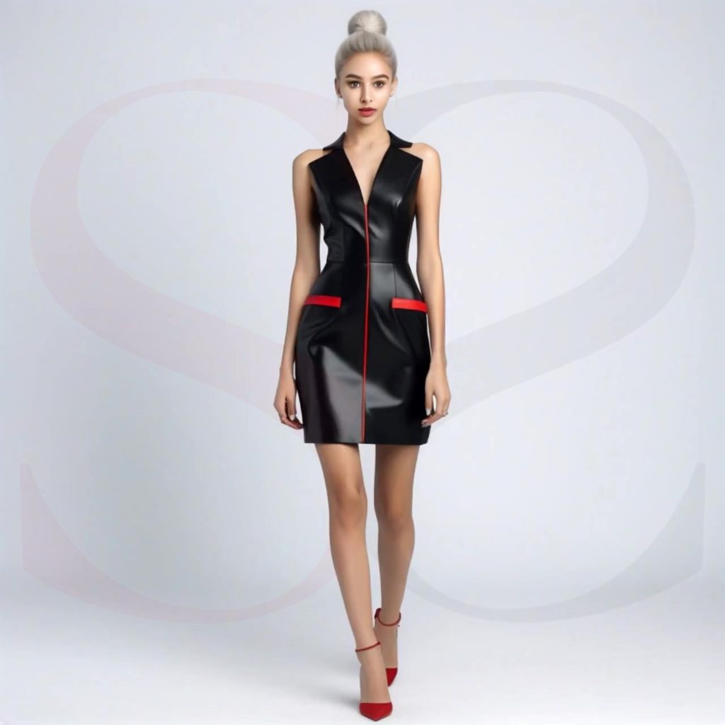Luxury Leather Mini Black Dress