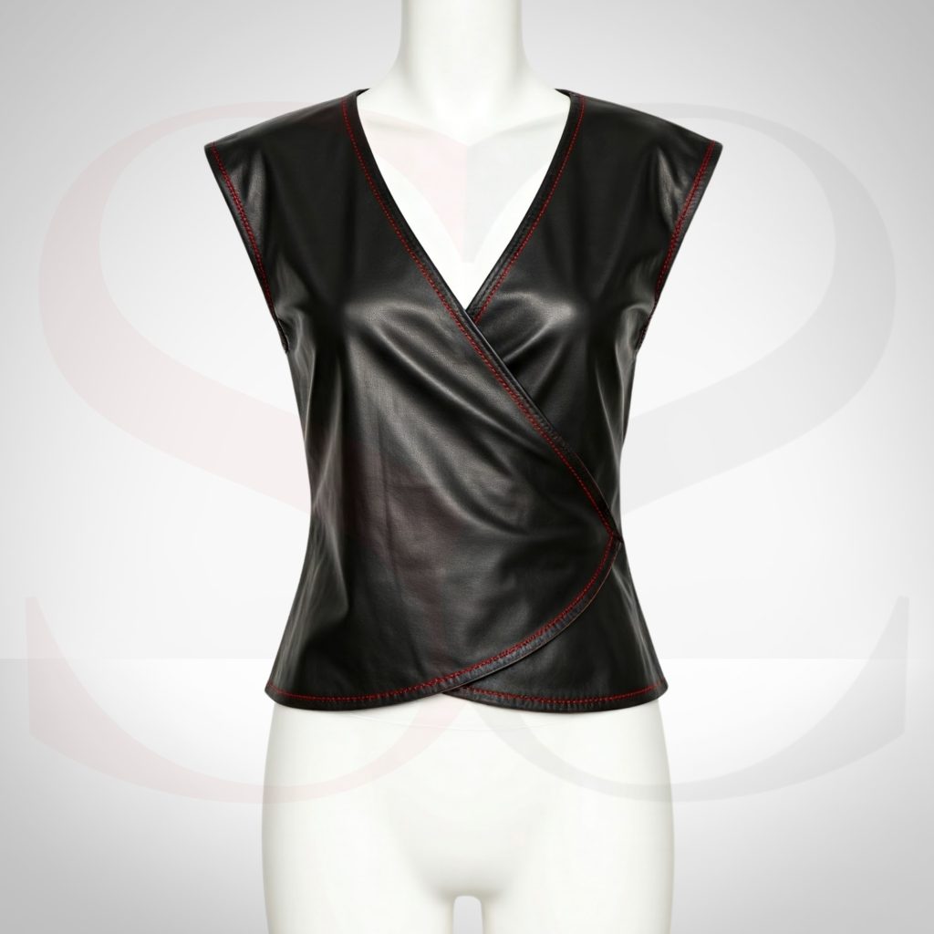 Black Leather Wrap Top