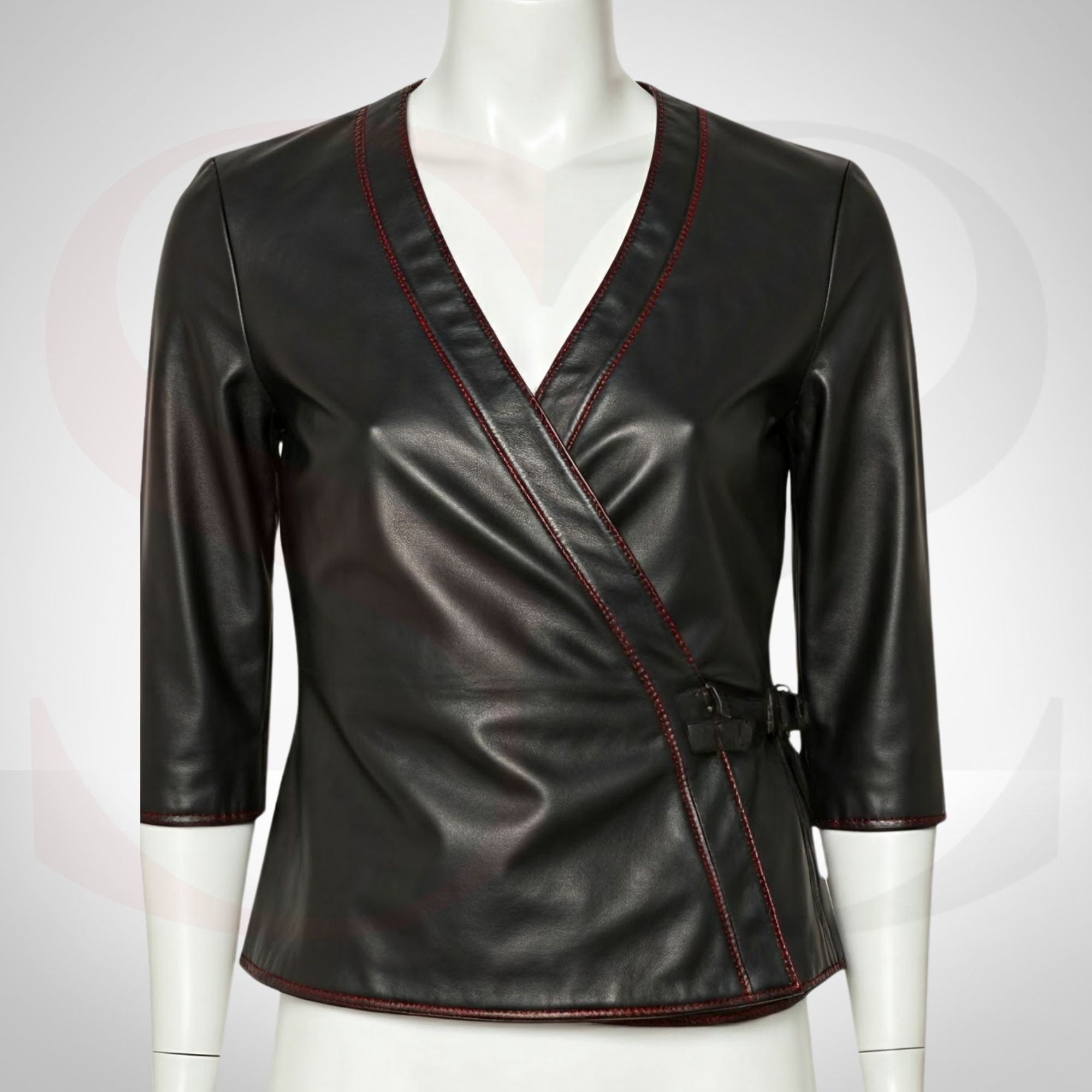 Showcase Style and Smart Design With This Leather Wrap Top With Buckle