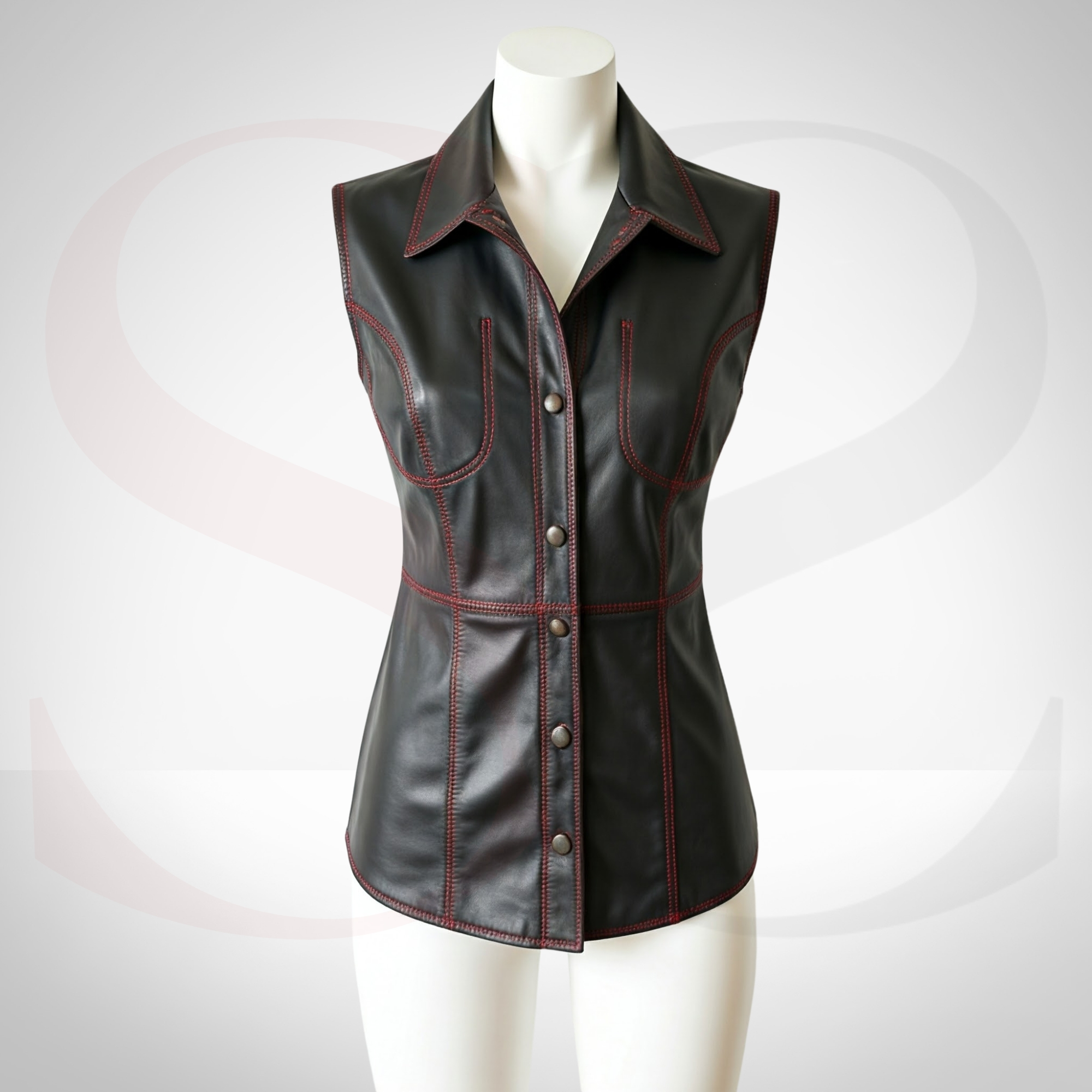 Slip Into Street-Ready Edge With This Red Stitched Leather Vest Top