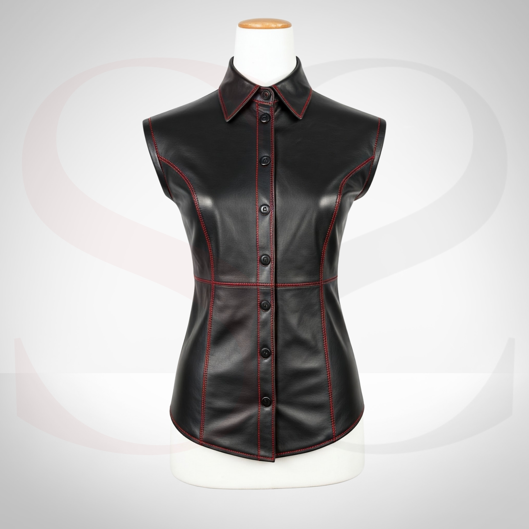 Fuse Bold and Chic With This Sleeveless Womens Black Leather Shirt