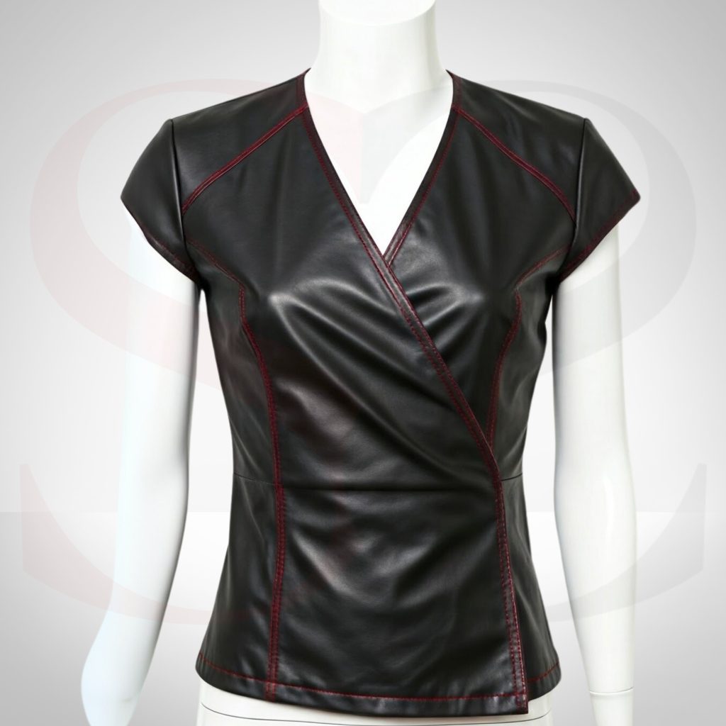 Streetwear Black Leather Wrap Top