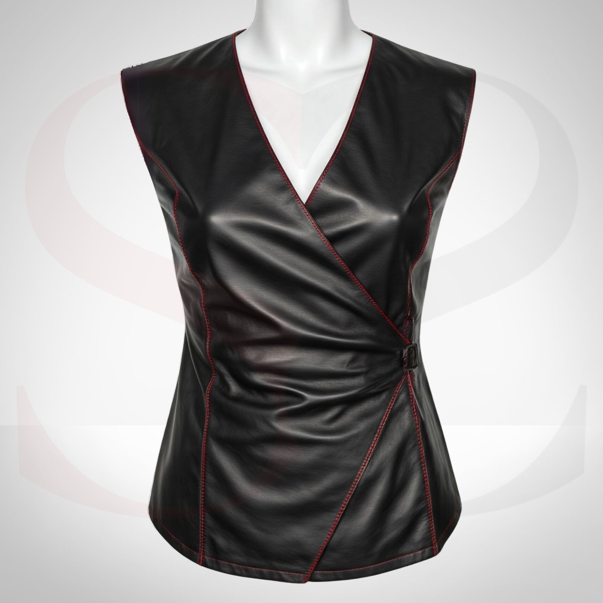 Lead the Leather Chic Trend With This Black Leather Sleeveless Wrap Top