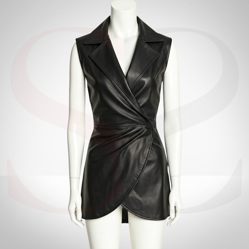 Bodycon Black Leather Wrap Dress