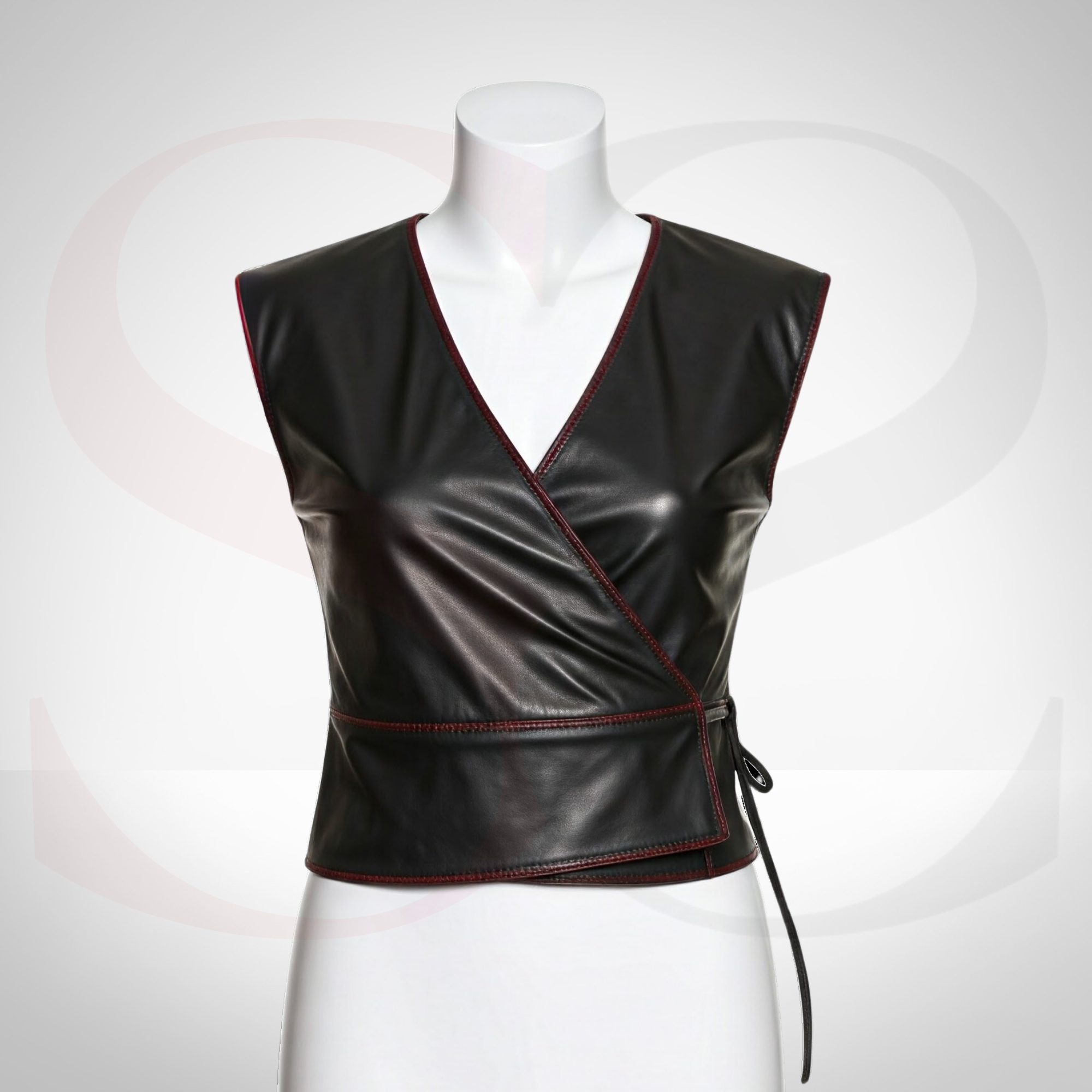 Own Your Shape and Statement Style With This Designer Black Leather Wrap Top