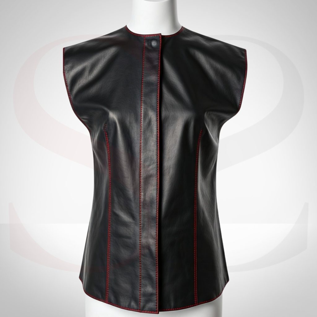 Designer Leather Cap Sleeve Top