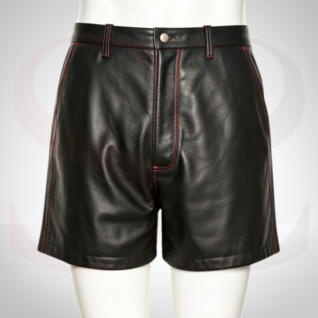 Designer Leather Shorts With Red Stitch