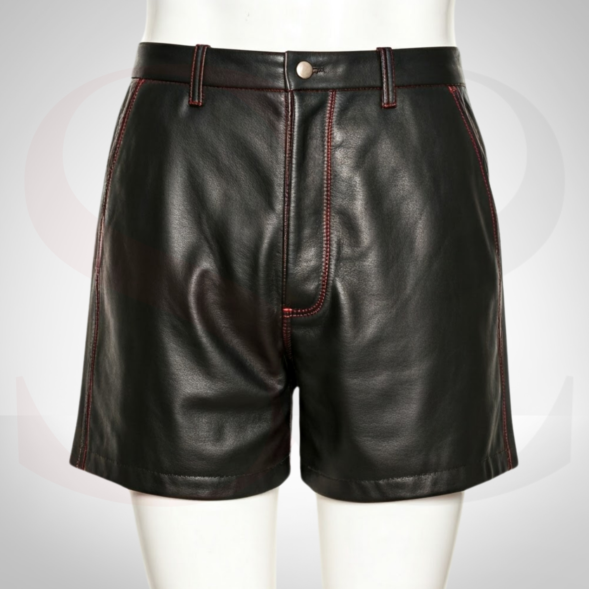 Sharpen Your Fashion Game With This Designer Leather Shorts With Red Stitch