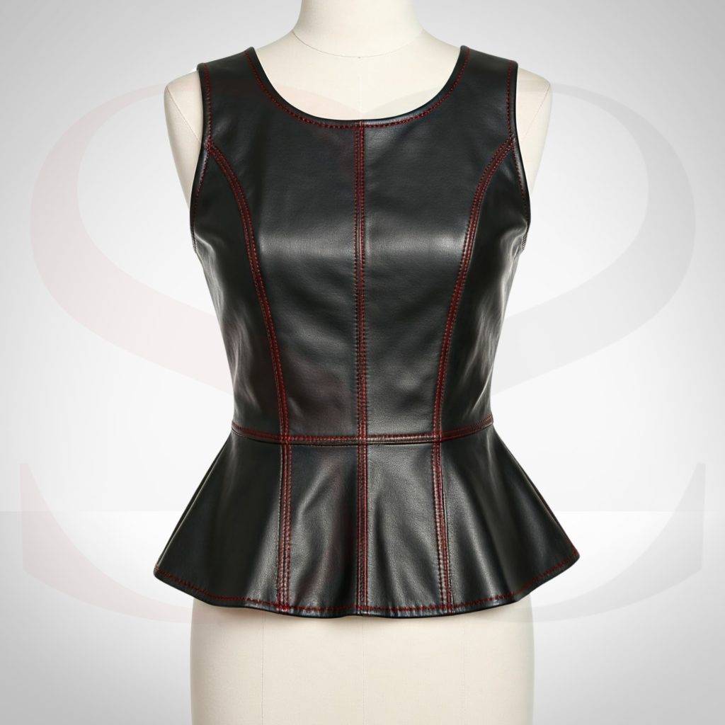 Iconic Black Leather Peplum Top