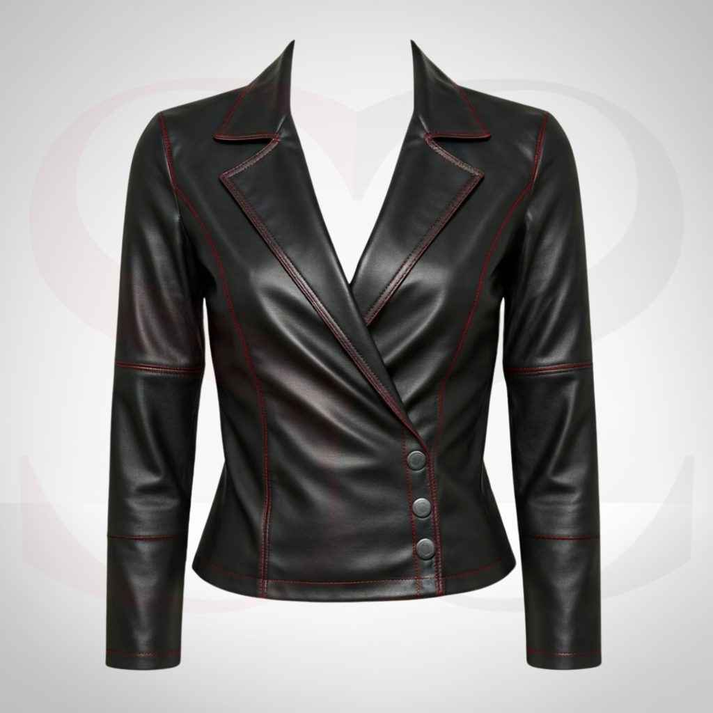 Leather Fitted Wrap Top Blazer