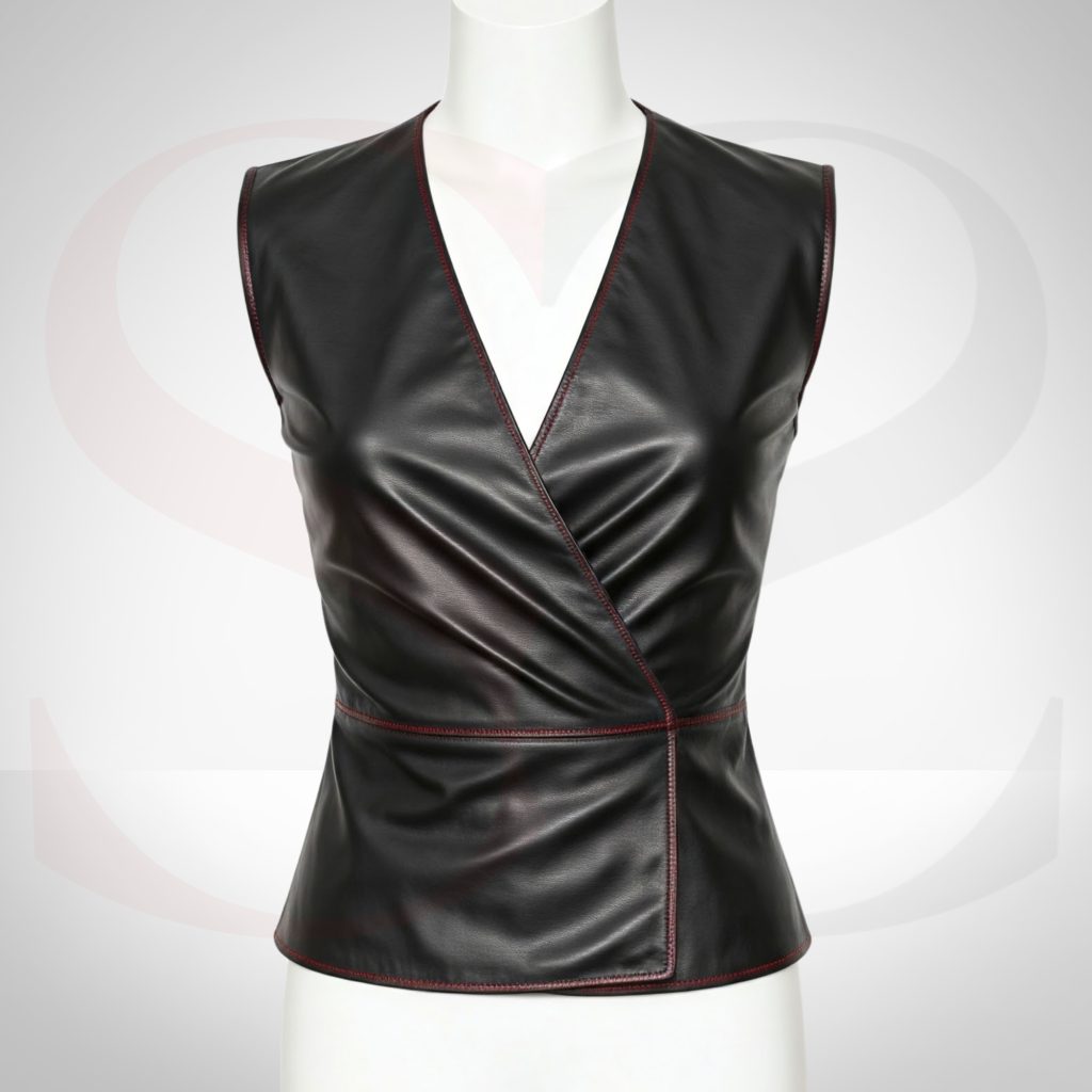 Leather Wrap Top With Red Stitch