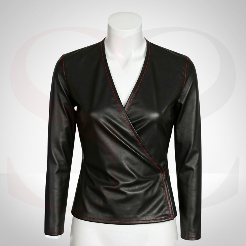 Long Sleeve Leather Wrap Top