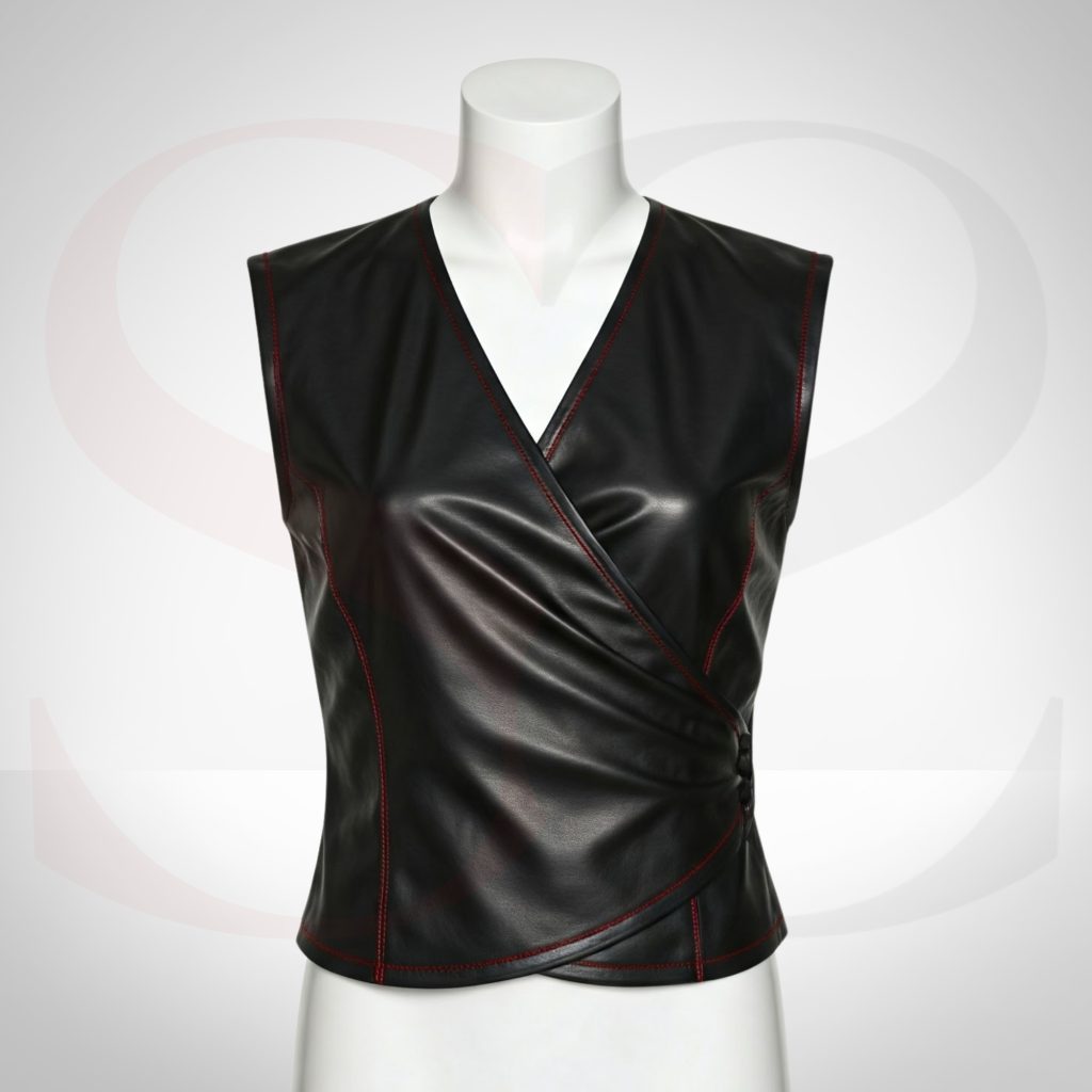 Luxury Black Leather Wrap Top