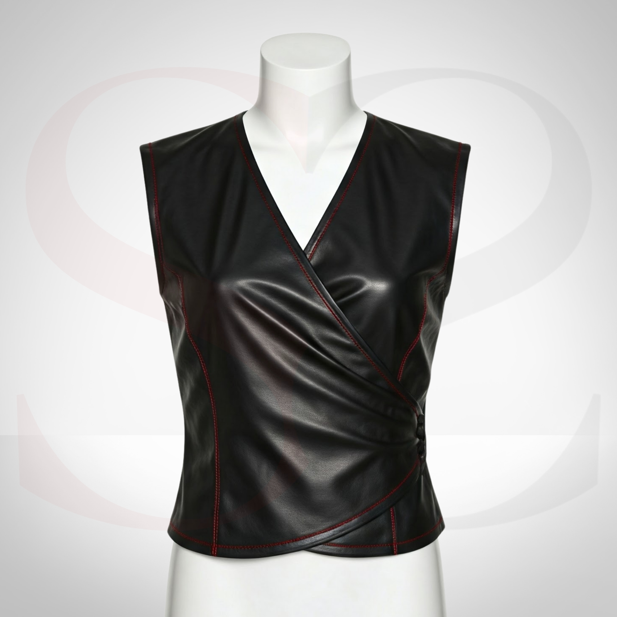 Integrate Timeless Silhouette and High-Street Vibe With This Luxury Black Leather Wrap Top