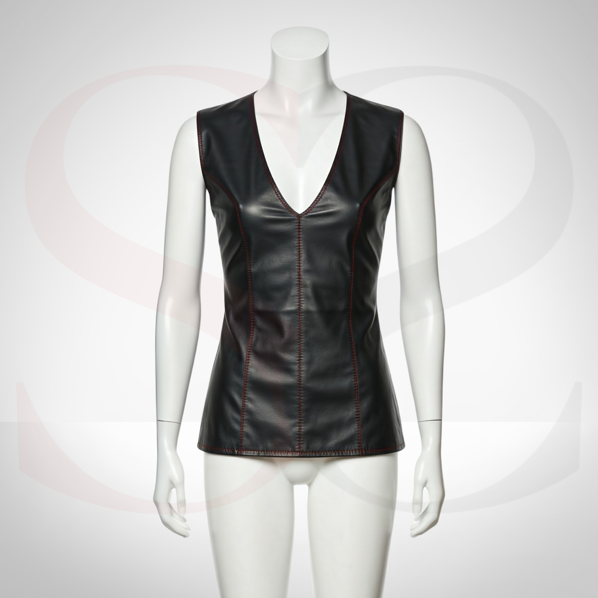 Shape Your Style and Dazzle in This Stylish Black Leather V Neck Top