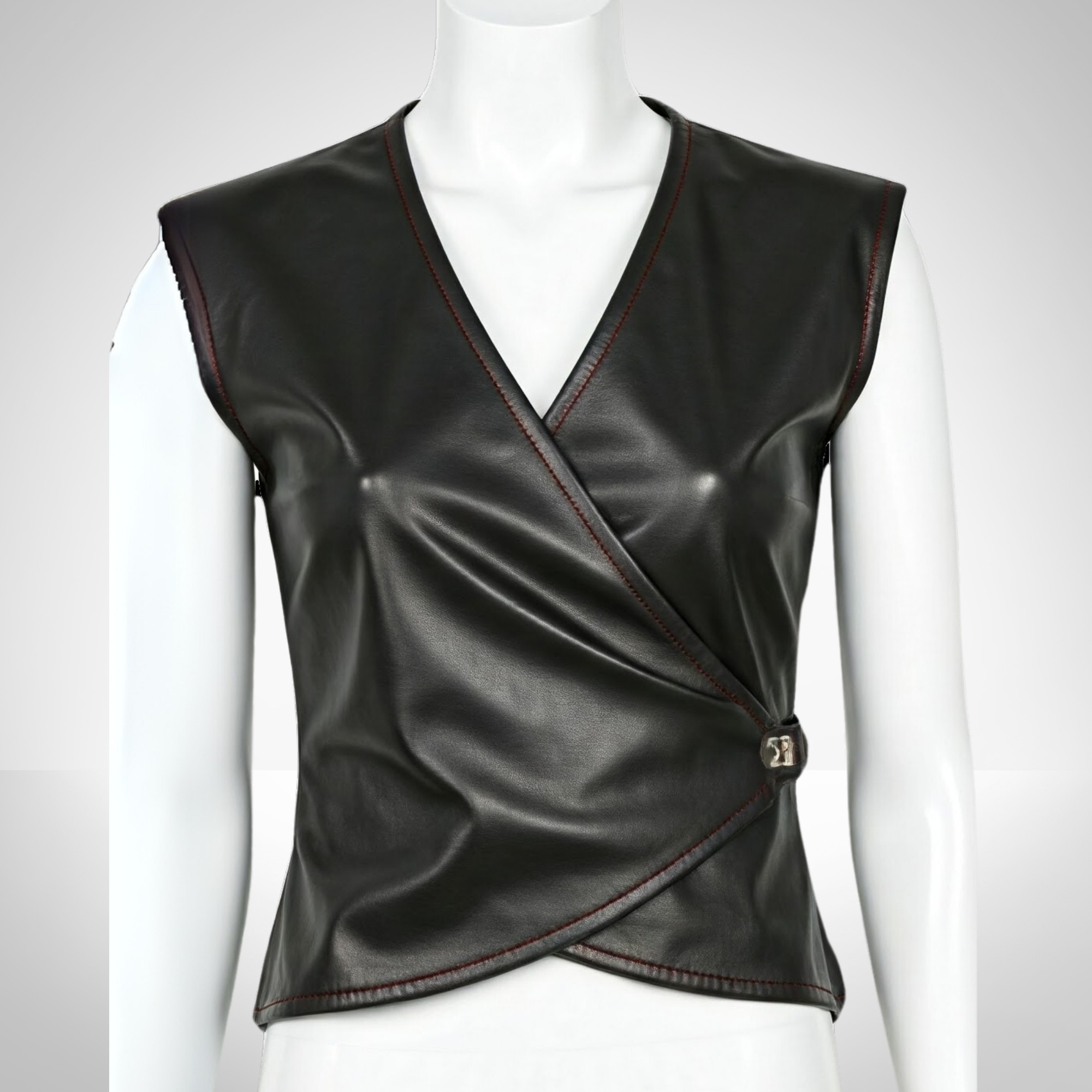 Link Fine Tailoring and Urban Flair With This Stylish Black Leather Wrap Top