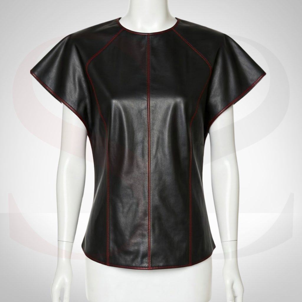 Stylish Leather Cap Sleeve Top