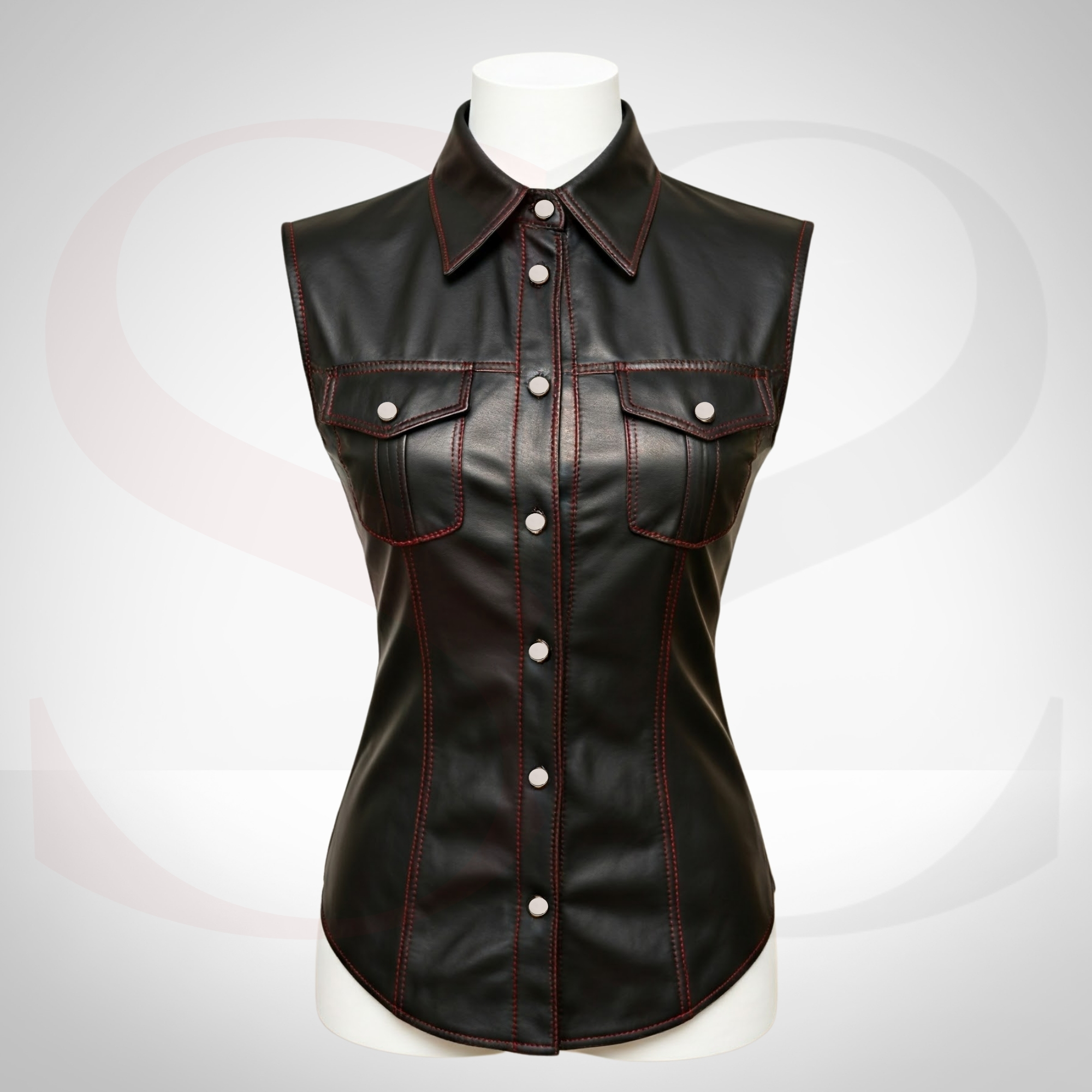 Join Sharp Details and Timeless Silhouette With This Womens Fitted Leather Shirt