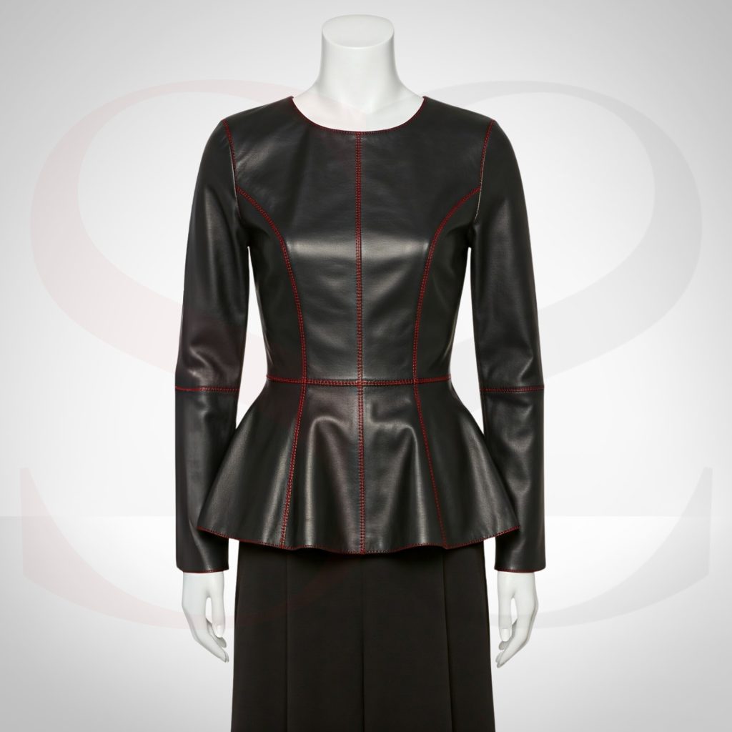Womens Leather Peplum Blouse