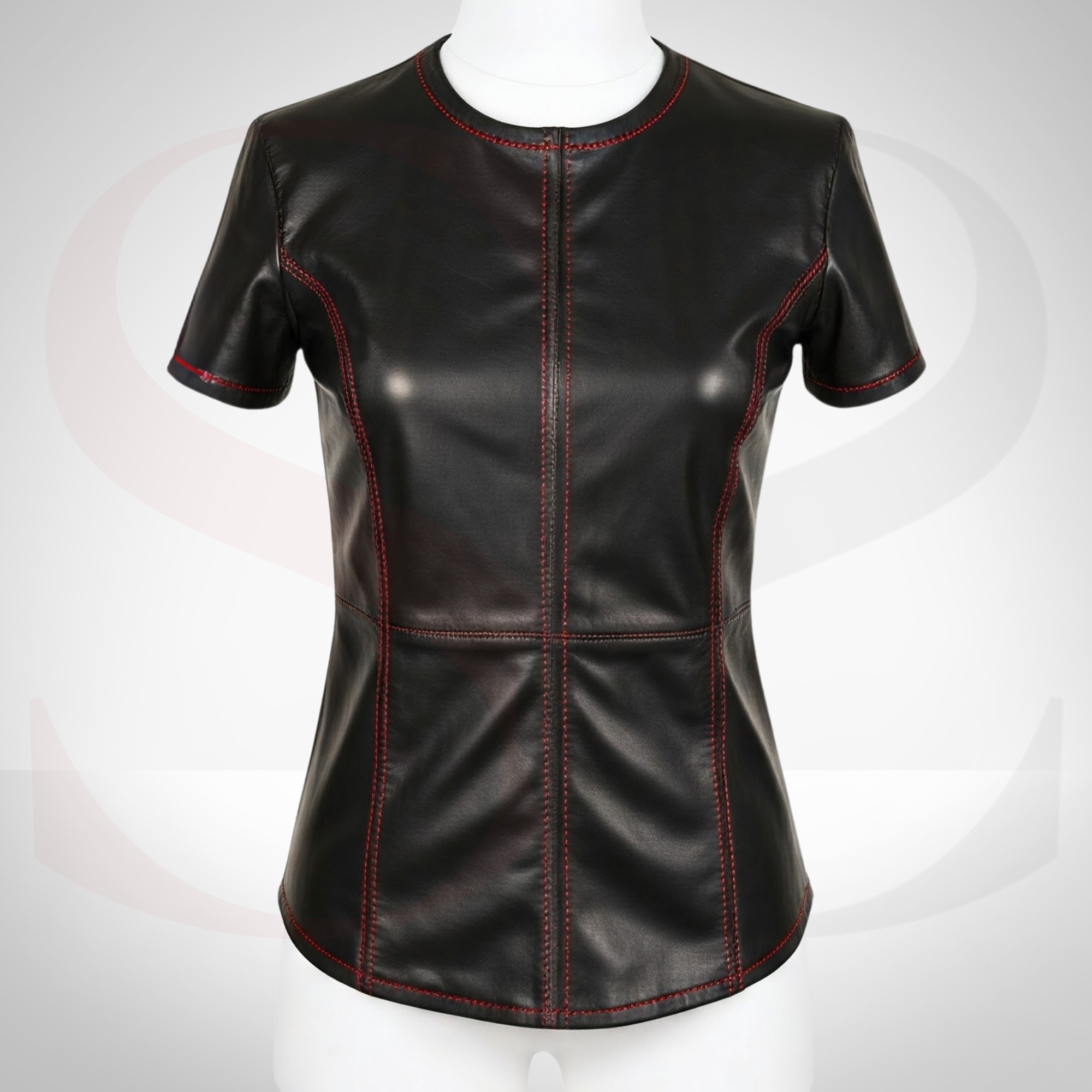 Embrace Your Frame and Sleek Aesthetic With This Womens Leather Round Neck T Shirt