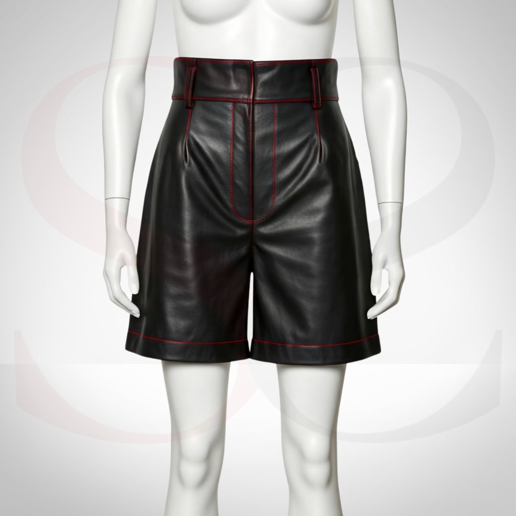 Designer Matte Black Leather Shorts