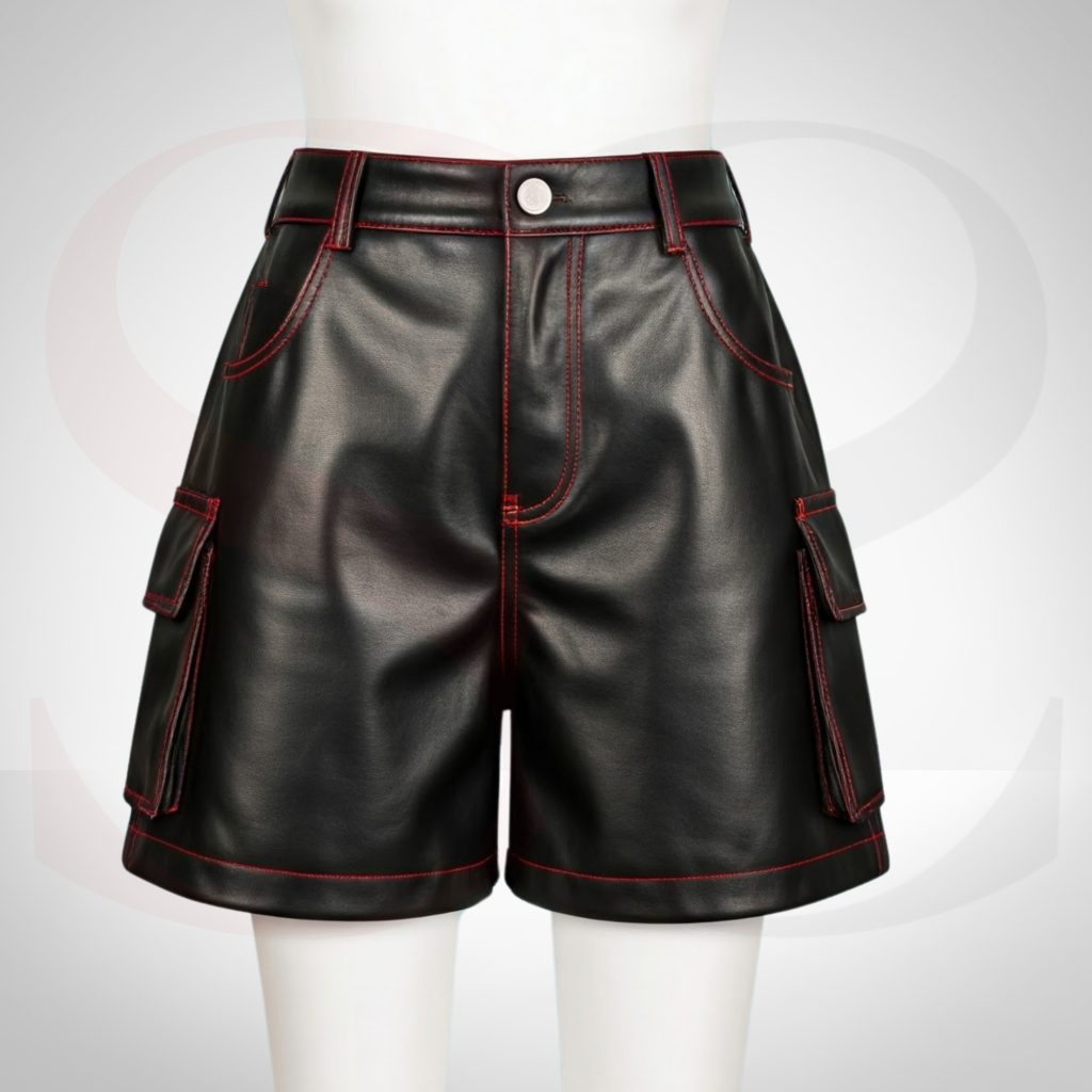 Matte Black Leather Cargo Shorts