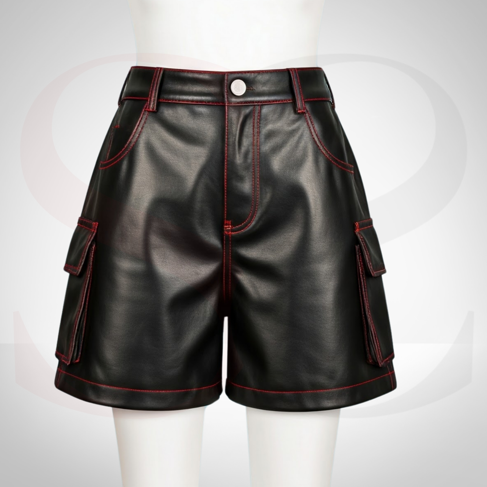 Lead the Leather Trend With These Matte Black Leather Cargo Shorts